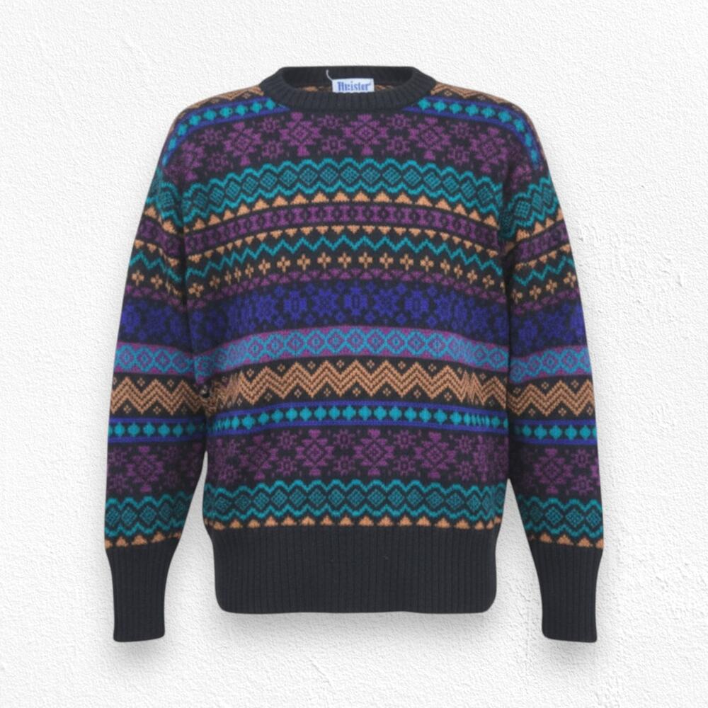 Vintage 90s Meister Fair Isle Geometric Wool Ski Pullover Sweater Size Small